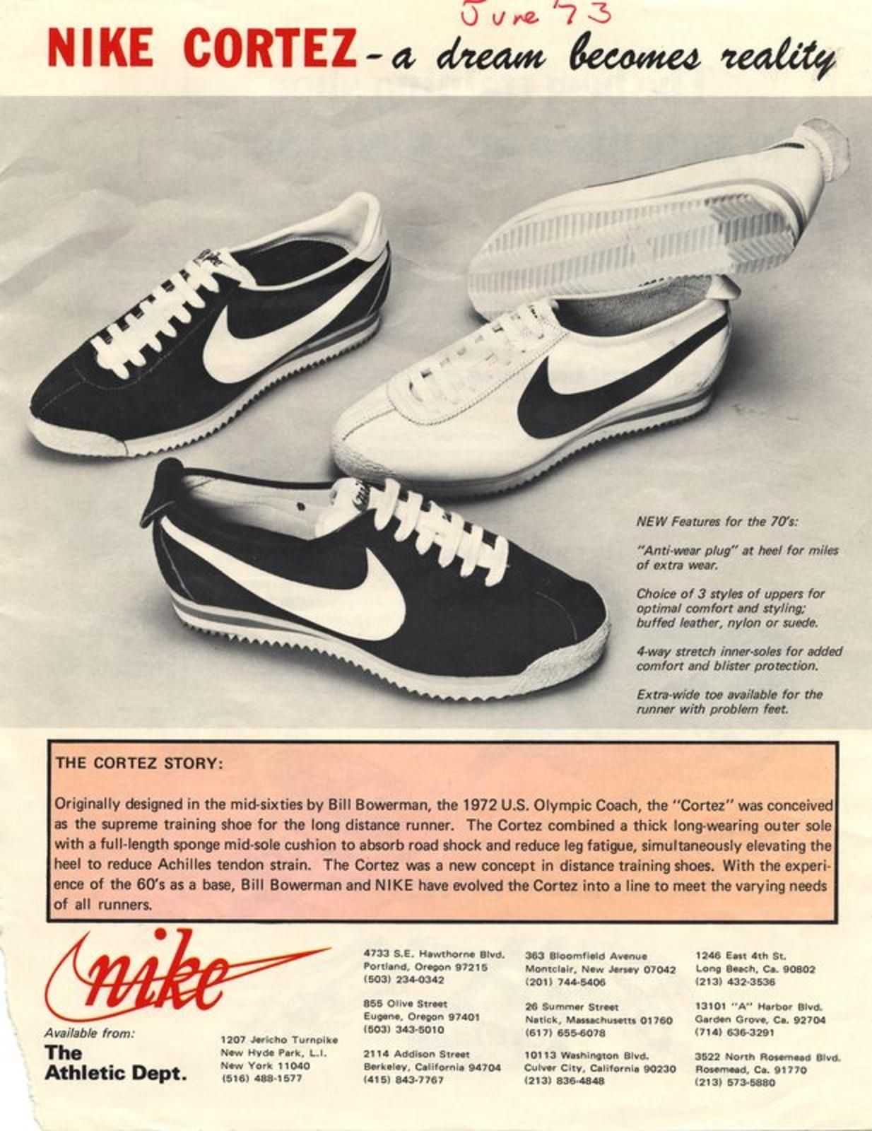 Nike Cortez running shoe with Swoosh, 1972