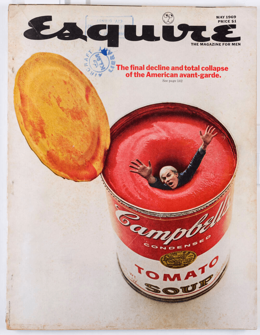 Andy Warhol in Campbell's Soup Esquire cover, May 1969