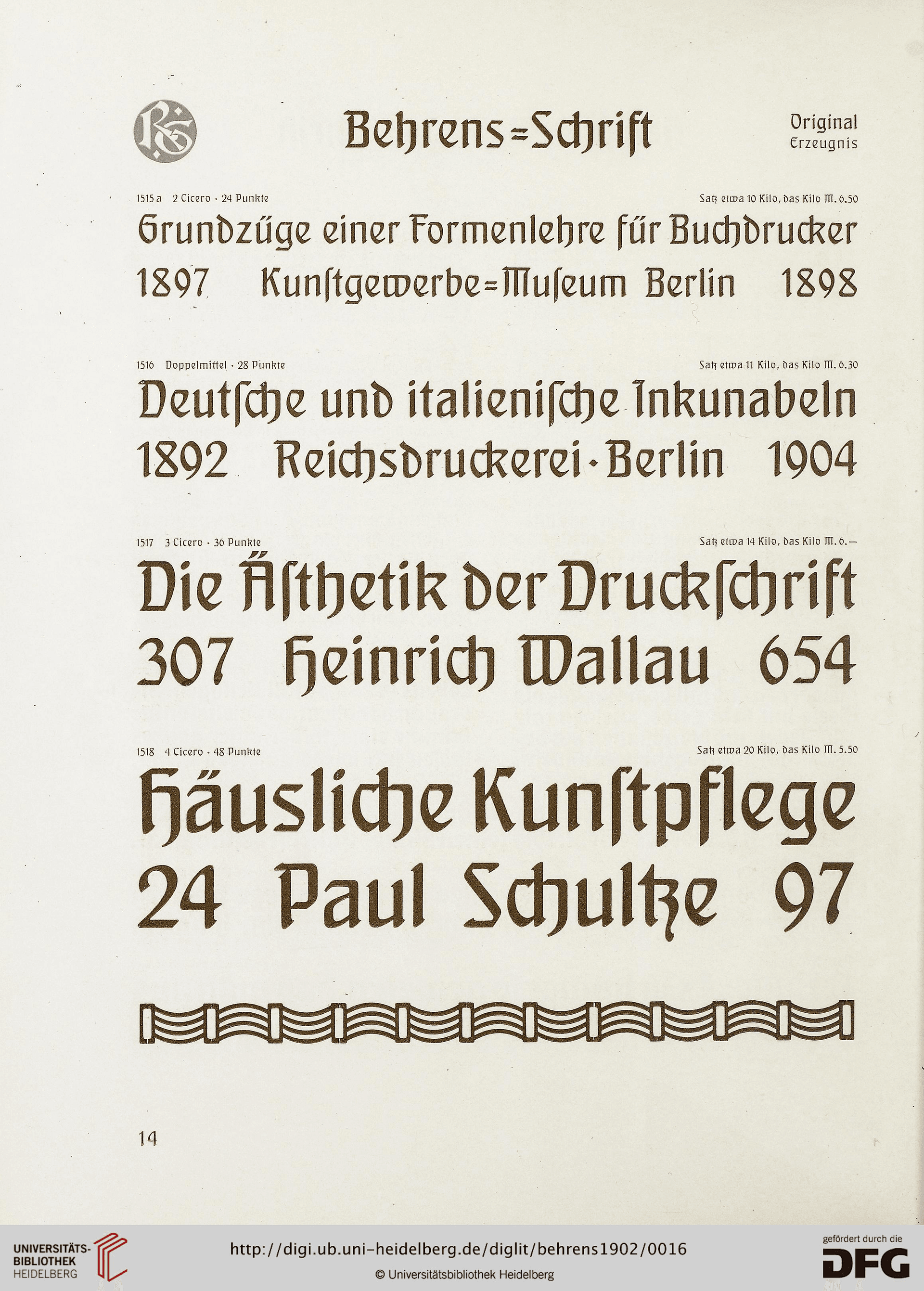 Behrens-Schrift typeface specimen, 1902
